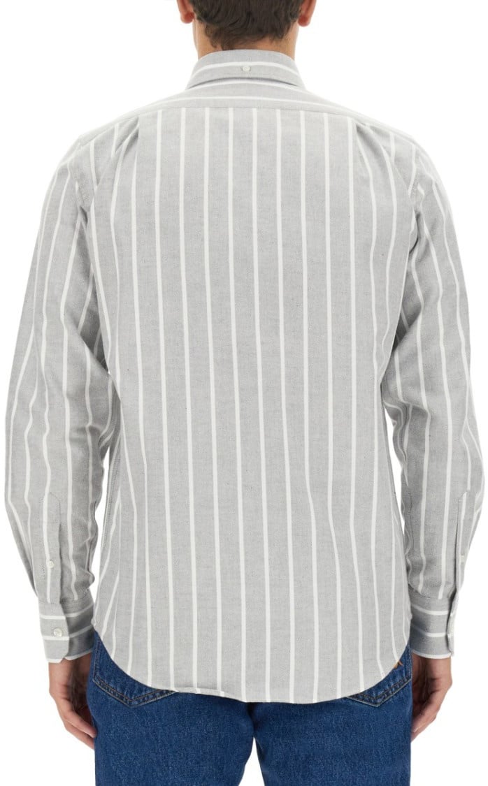 MSGM Vertical Striped Cotton Shirt With Logo Detail Wit