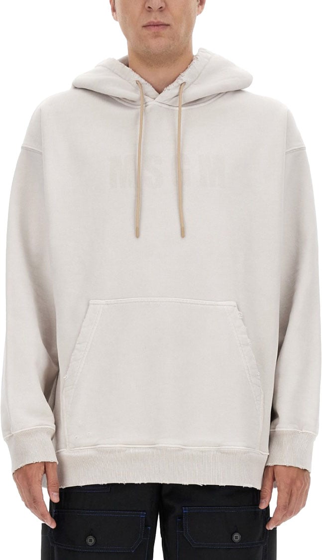 MSGM Cotton Hoodie With Subtle Logo Detail Wit