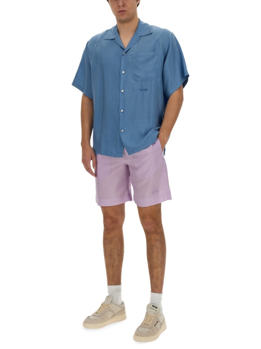 MSGM Regular Fit Cupro Shorts With Logo Detail Paars