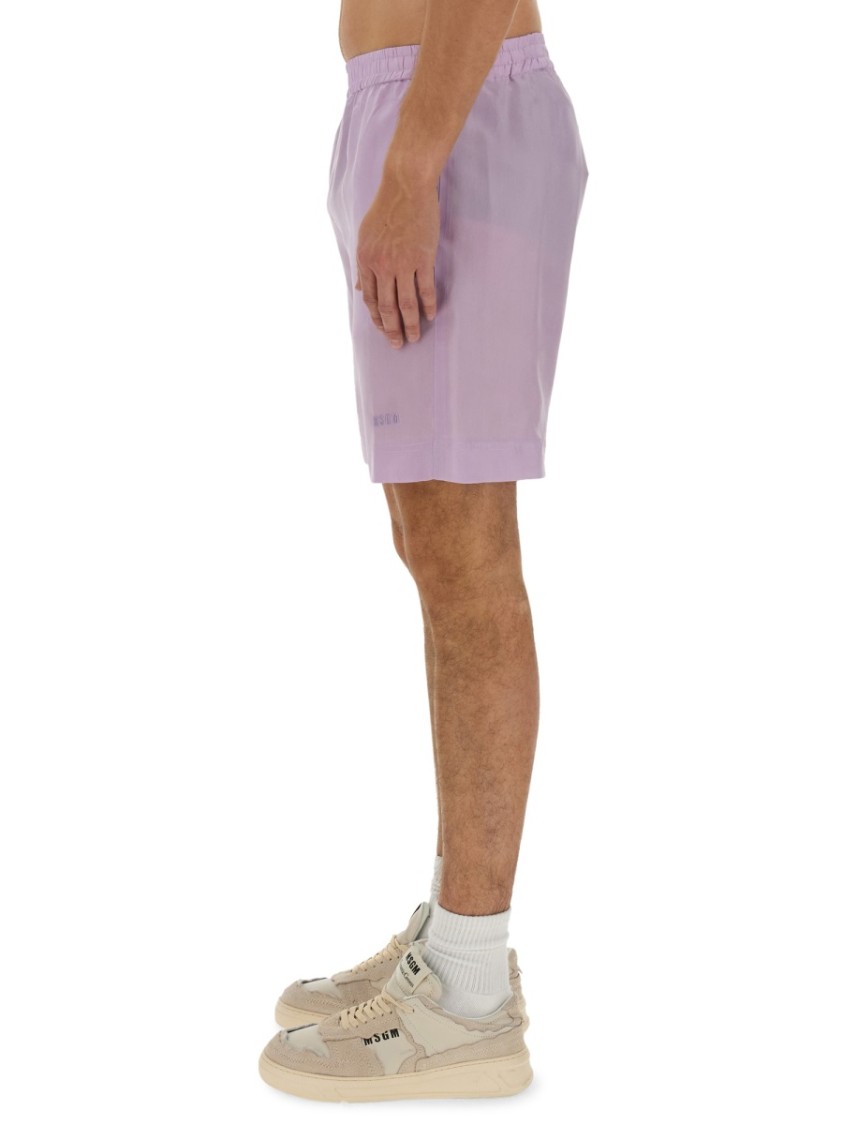 MSGM Regular Fit Cupro Shorts With Logo Detail Paars