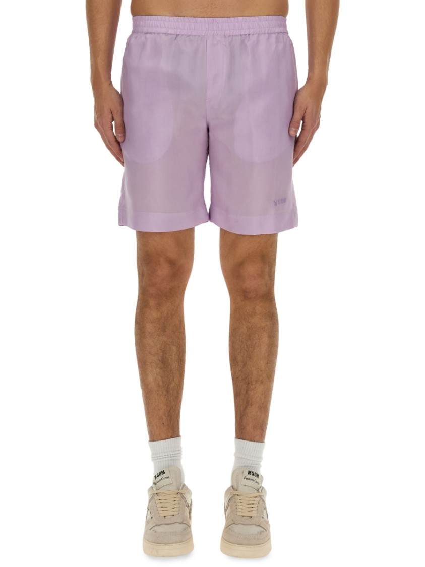 MSGM Regular Fit Cupro Shorts With Logo Detail Paars