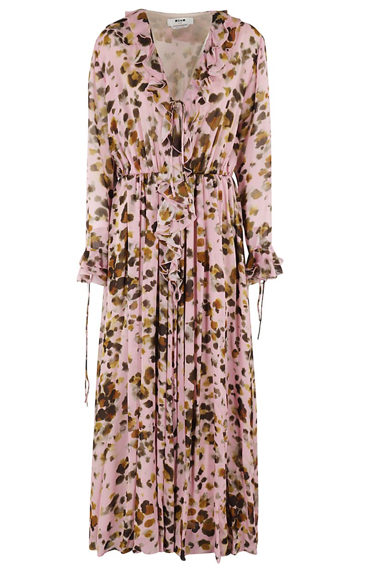 MSGM Watercolor Leopard Print Maxi Dress Roze