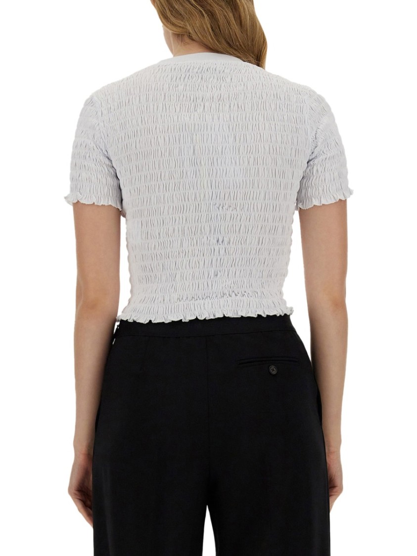 MSGM Cropped T-Shirt With Logo Wit
