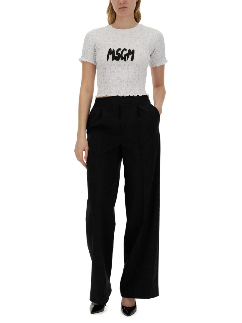 MSGM Cropped T-Shirt With Logo Wit