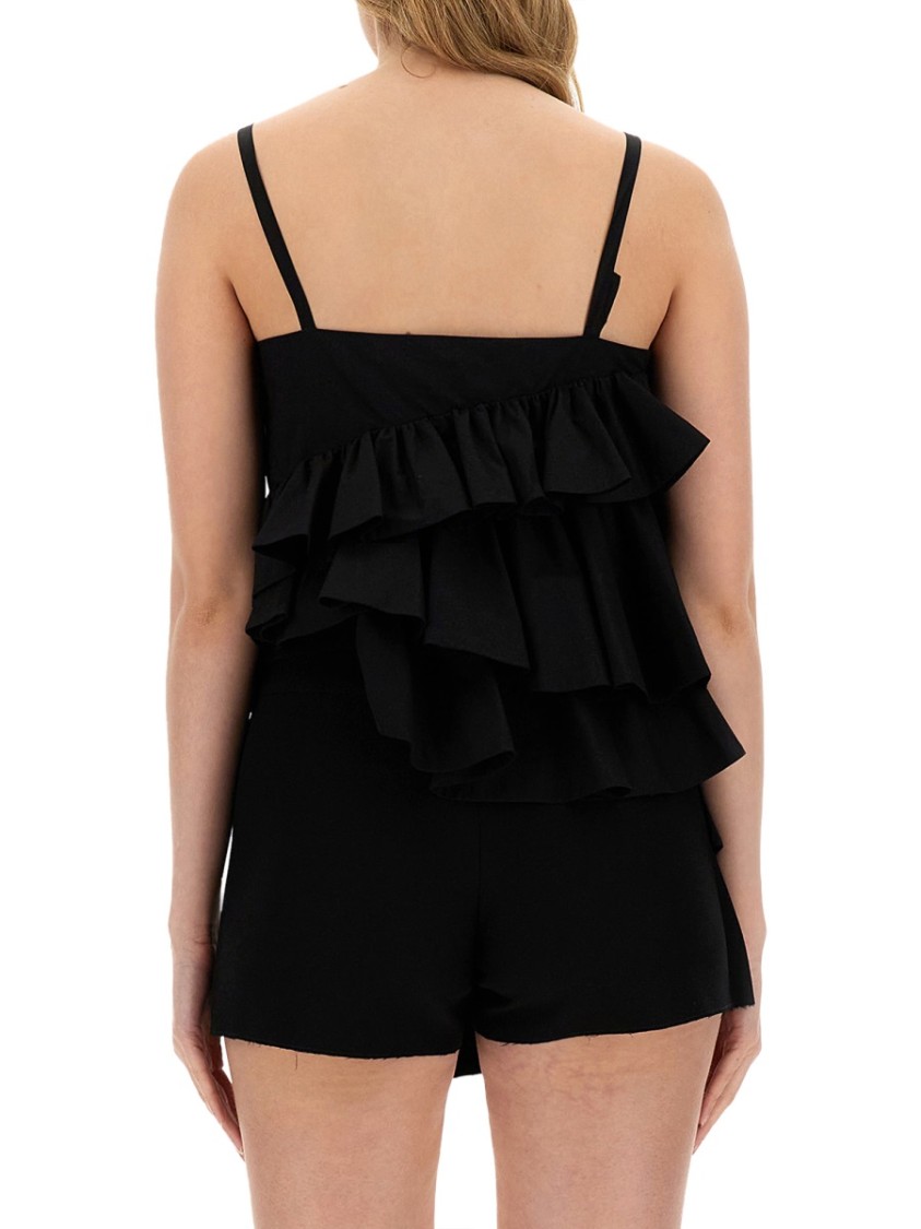 MSGM Ruffled Black Cotton Top Zwart