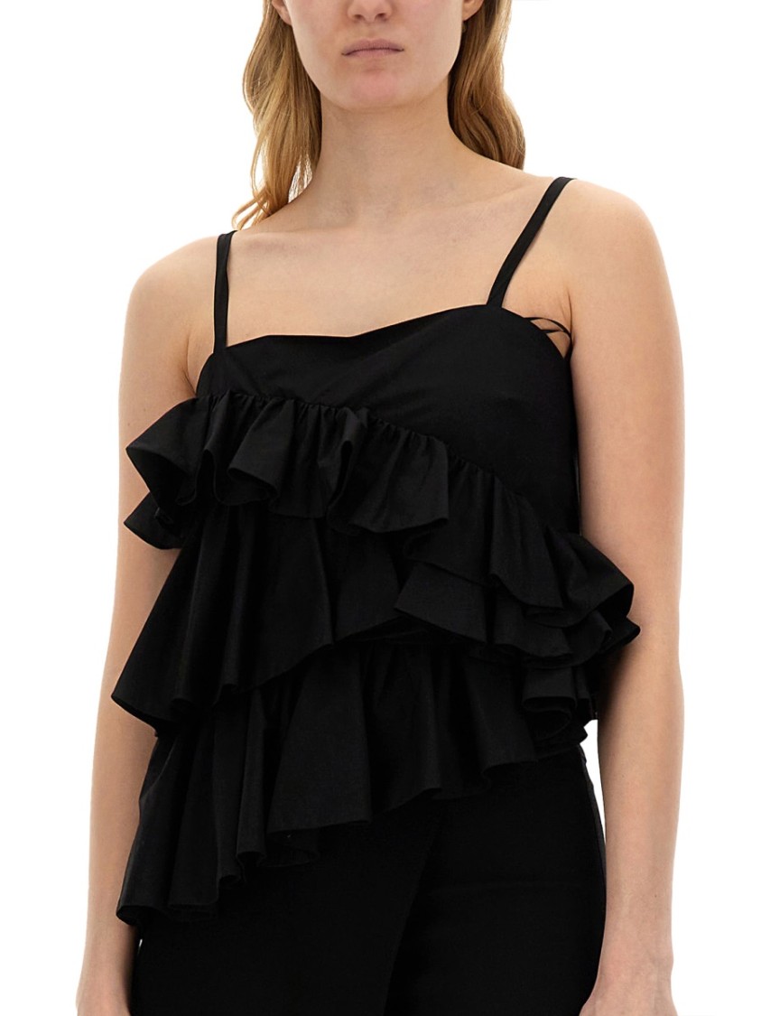 MSGM Ruffled Black Cotton Top Zwart