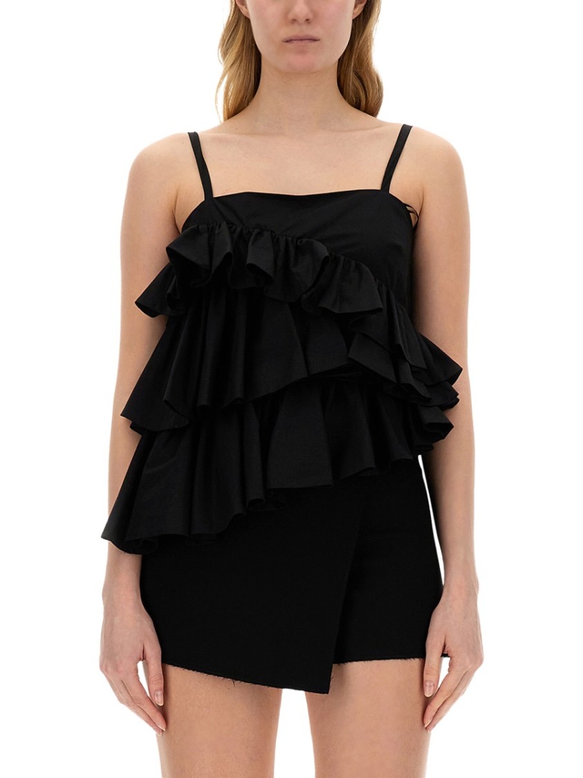 MSGM Ruffled Black Cotton Top Zwart