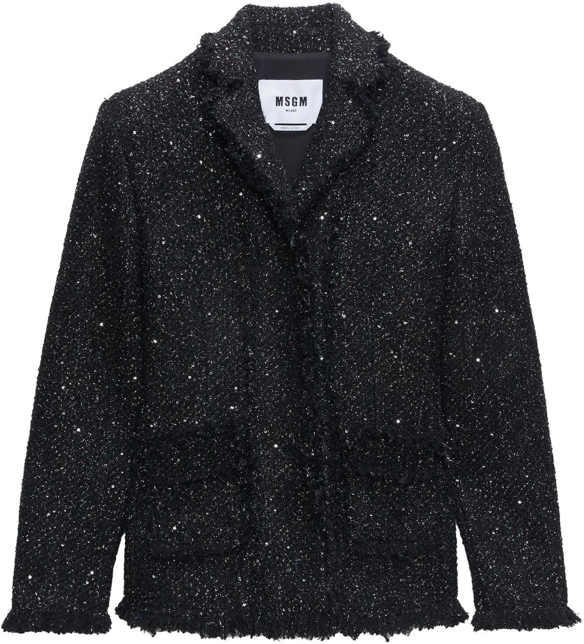 MSGM Black Tailored Textured Cotton Casual Jacket Zwart
