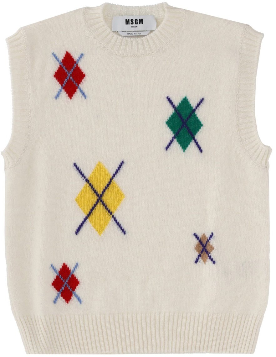 MSGM "ARGYLE MULTICOLOR" PATTERN VEST Wit