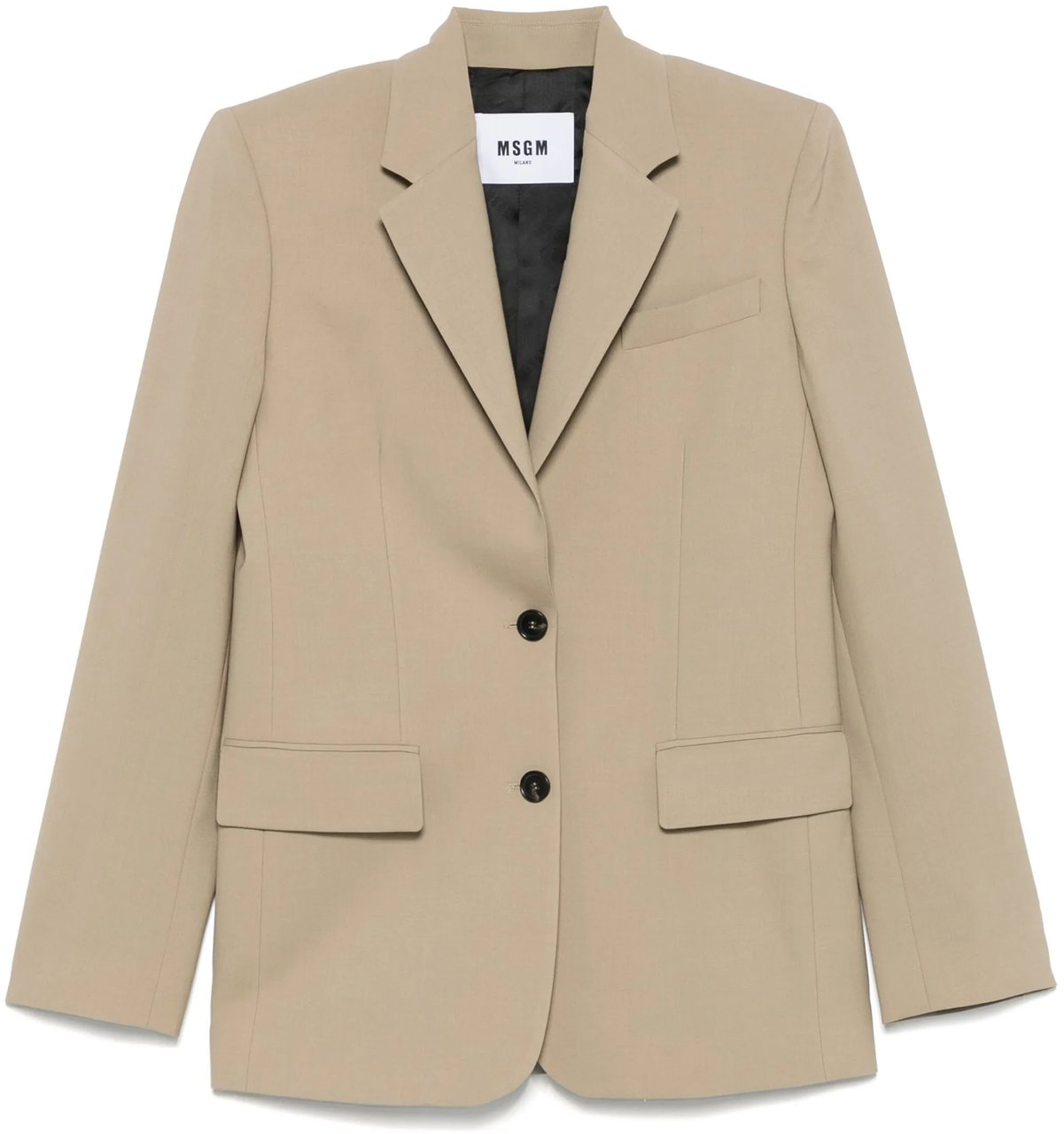 MSGM Tailored Notched Lapel Structured Wool Blazer Neutraal