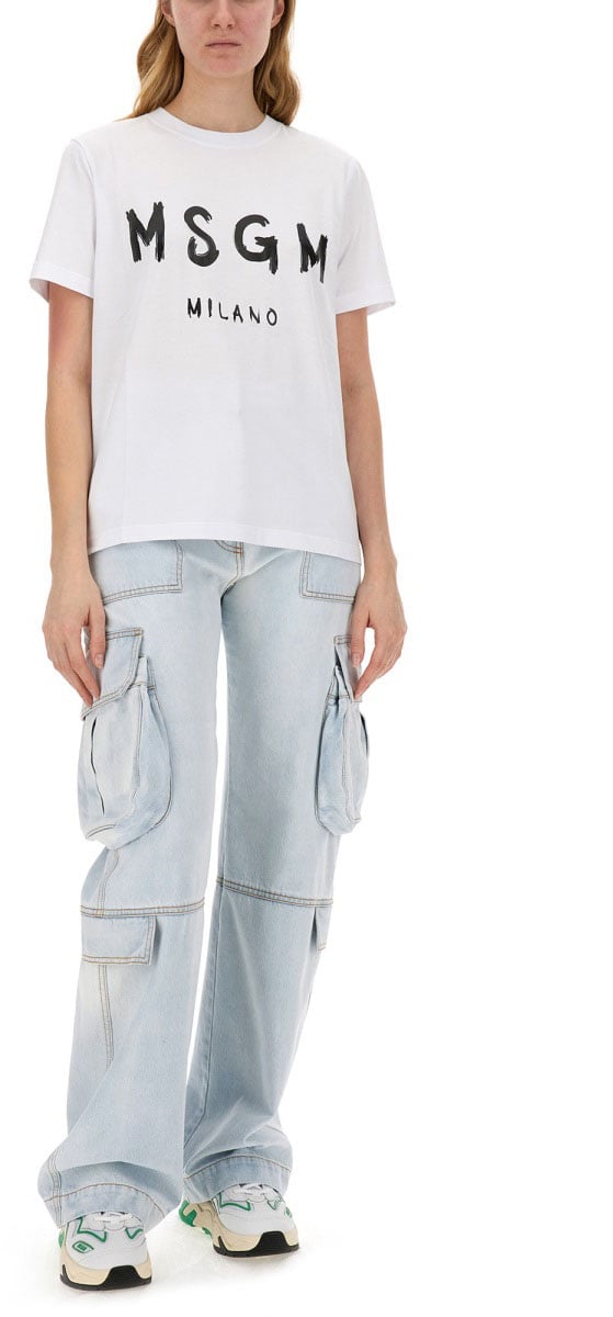 MSGM T-SHIRT CON LOGO PENNELLATO Wit