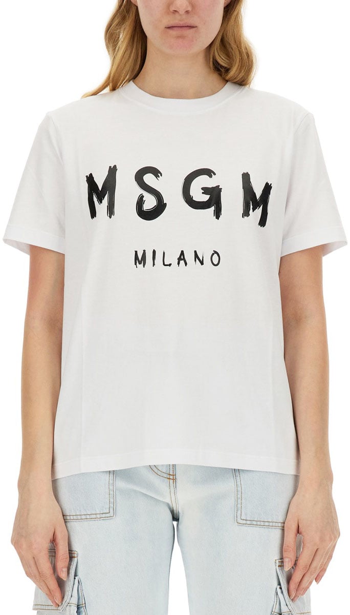 MSGM T-SHIRT CON LOGO PENNELLATO Wit