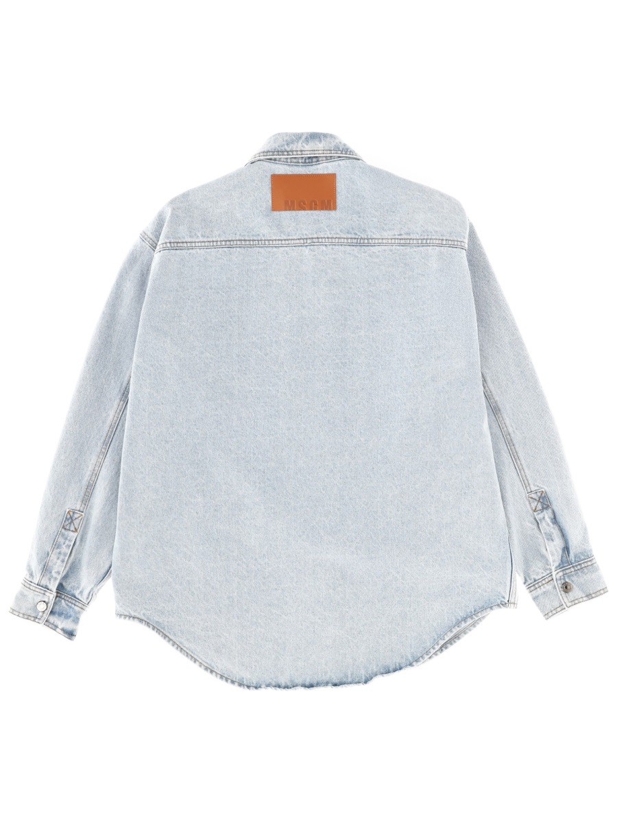 MSGM Embroidered Logo Denim Shirt Wit
