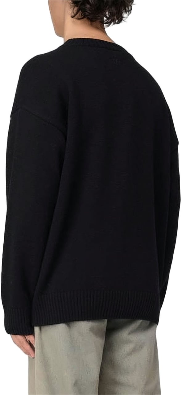 MSGM Black Relaxed Merino Wool Sweater Zwart