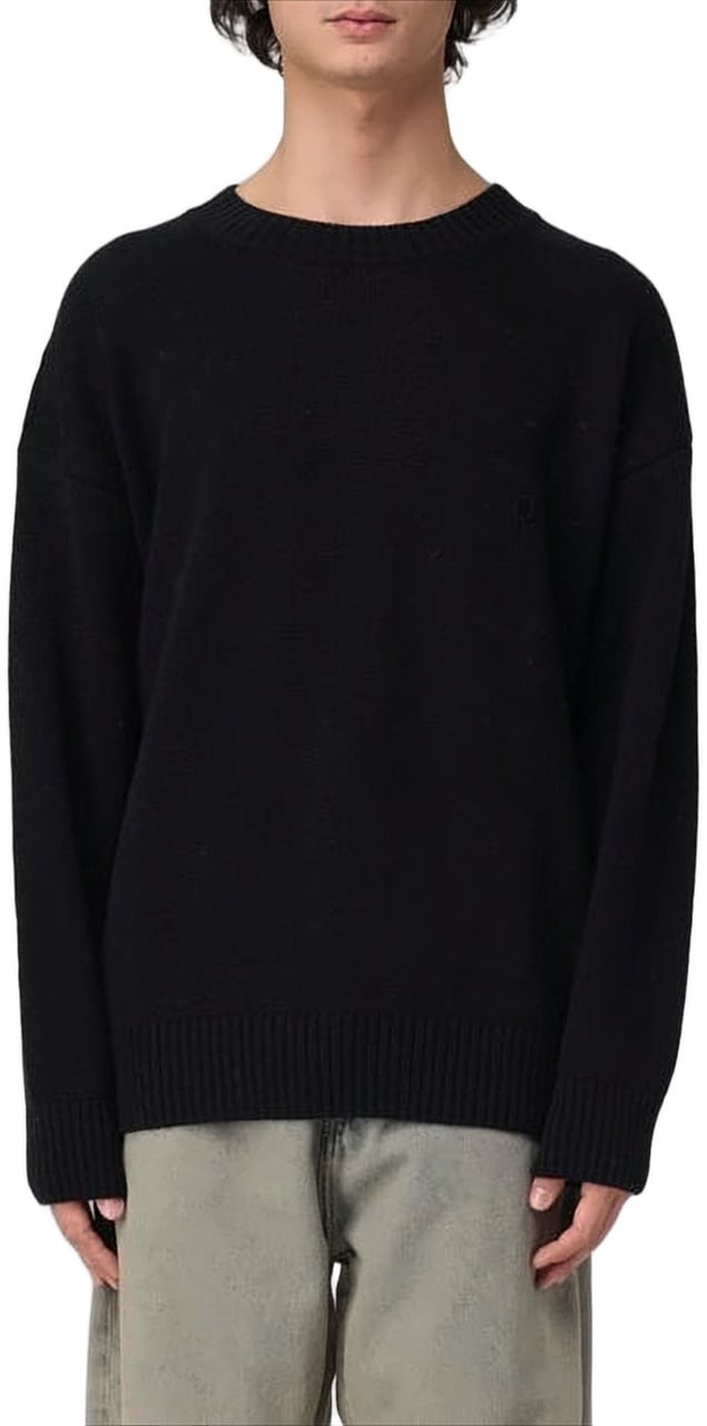 MSGM Black Relaxed Merino Wool Sweater Zwart