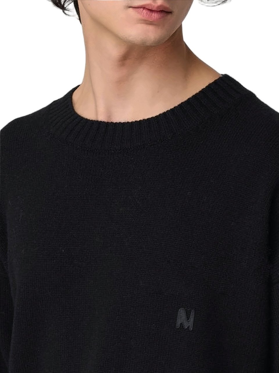 MSGM Black Relaxed Merino Wool Sweater Zwart