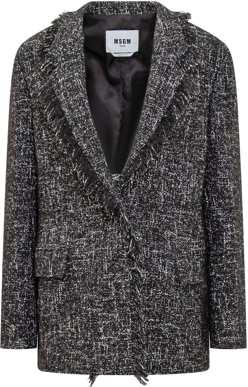 MSGM MSGM Blazer in Tweed con Frange Zwart