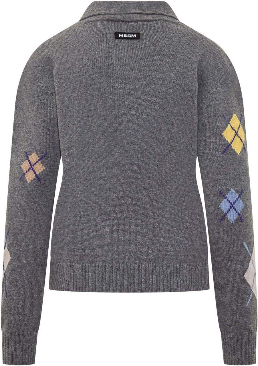 MSGM MSGM Maglia Polo con Motivo Argyle Donkergrijs