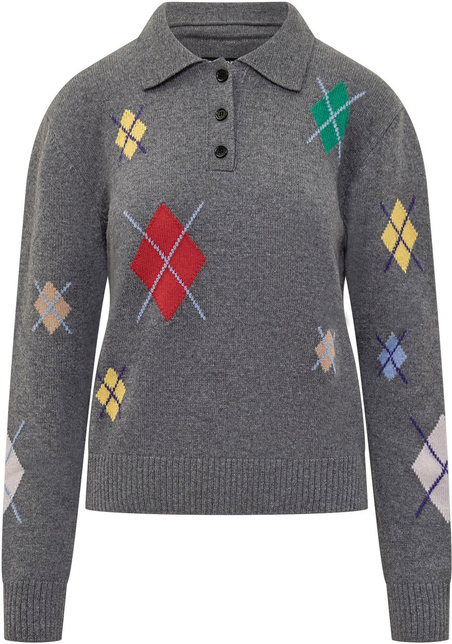 MSGM MSGM Maglia Polo con Motivo Argyle Donkergrijs
