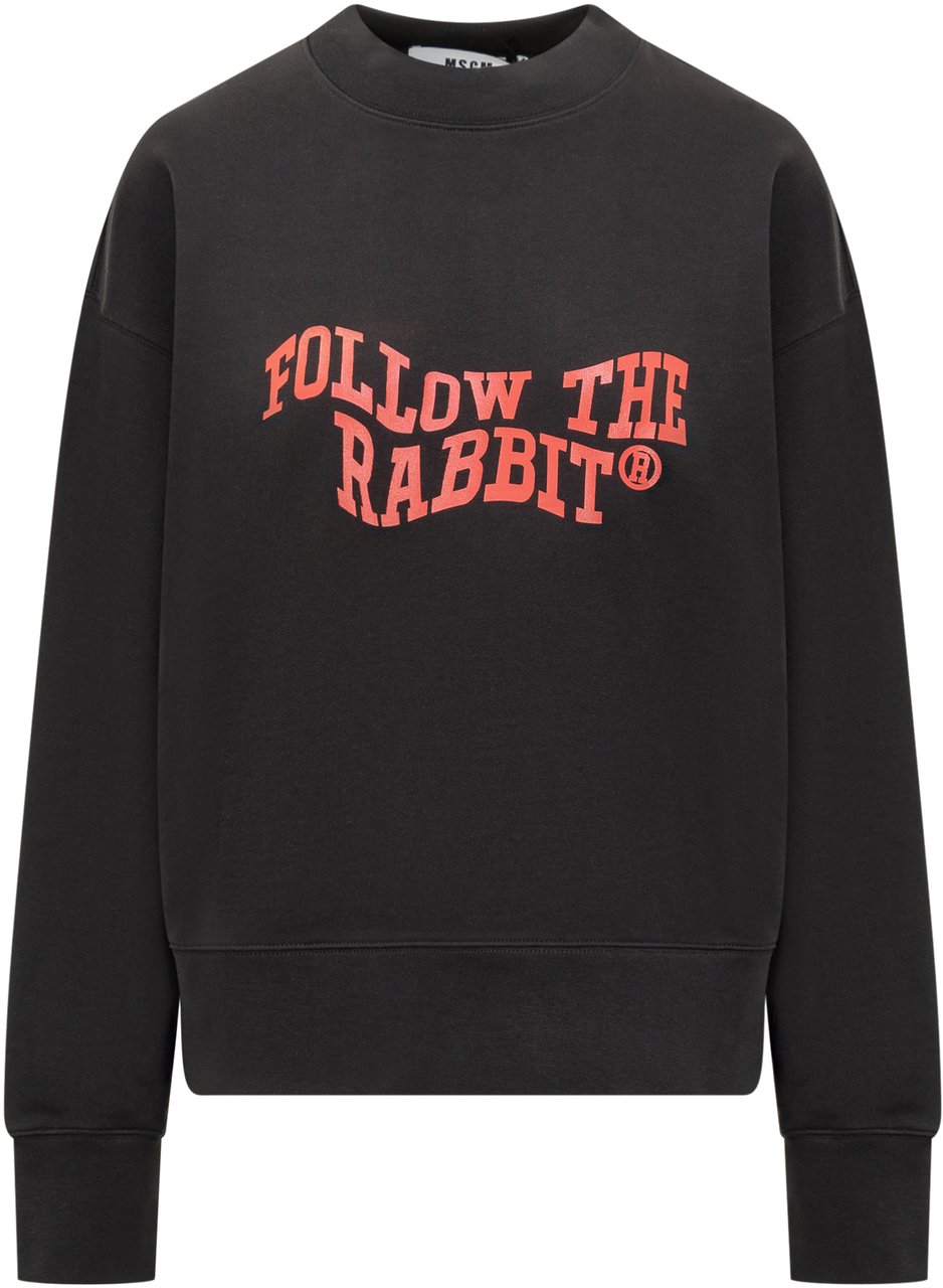 MSGM MSGM Felpa Nera con Stampa Follow the Rabbit Zwart