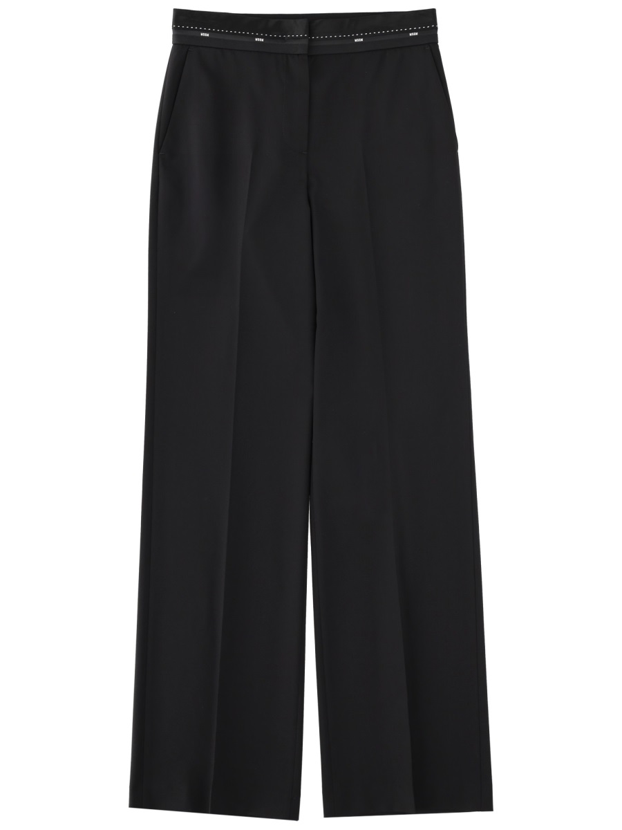 MSGM Black Wool-Blend Cool Straight-Leg Pants Zwart