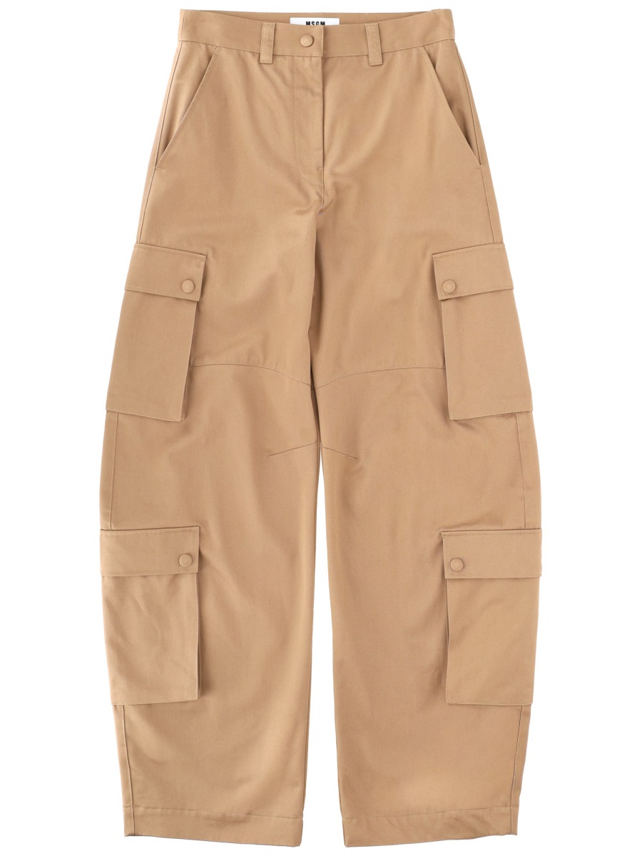 MSGM Oversized Multi-Pocket Cotton Cargo Pants Bruin