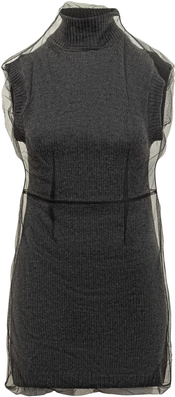 MSGM Abito Senza Maniche in Maglia con Tulle Msgm Grijs