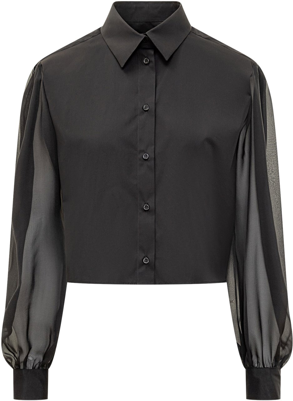MSGM MSGM Camicia Crop con Maniche Trasparenti Zwart