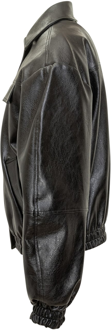 MSGM Lauren Ralph Lauren Giacca in Pelle Nera con Tasche Frontali Zwart