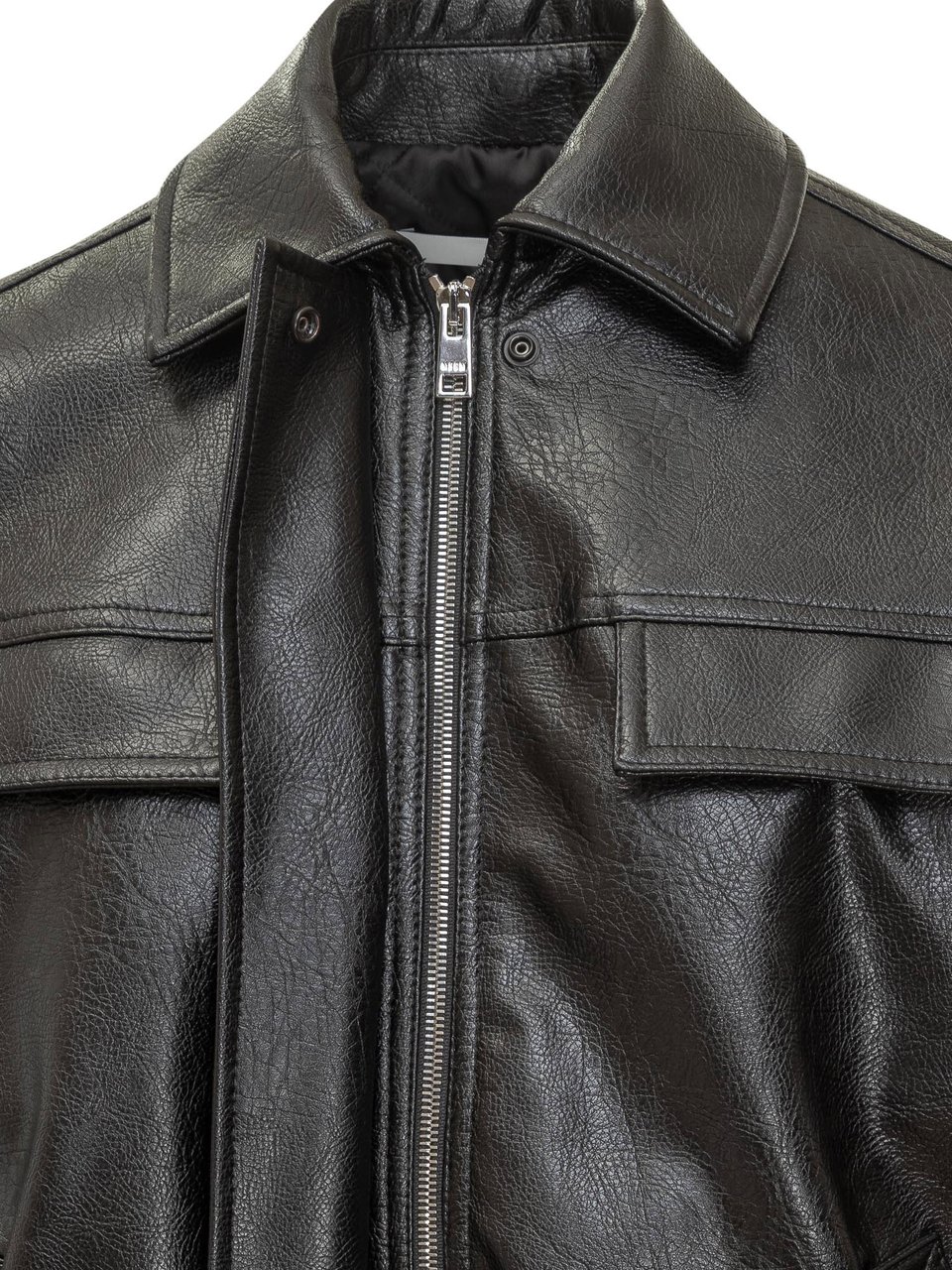 MSGM Lauren Ralph Lauren Giacca in Pelle Nera con Tasche Frontali Zwart