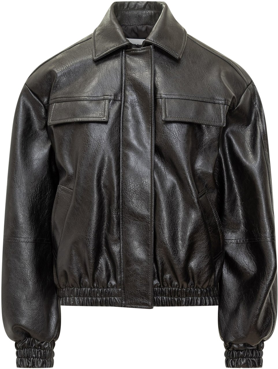 MSGM Lauren Ralph Lauren Giacca in Pelle Nera con Tasche Frontali Zwart