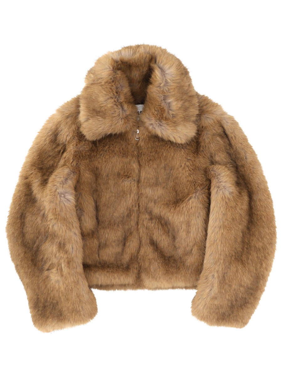 MSGM Cropped Eco Polyester Faux-Fur Jacket Bruin