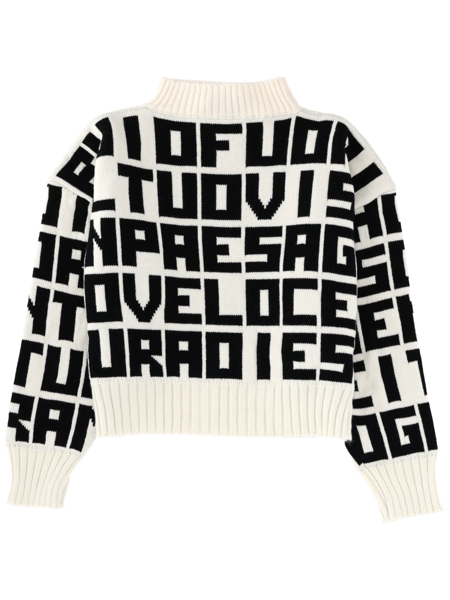 MSGM Black Virgin Wool-Blend Lettered Sweater Wit