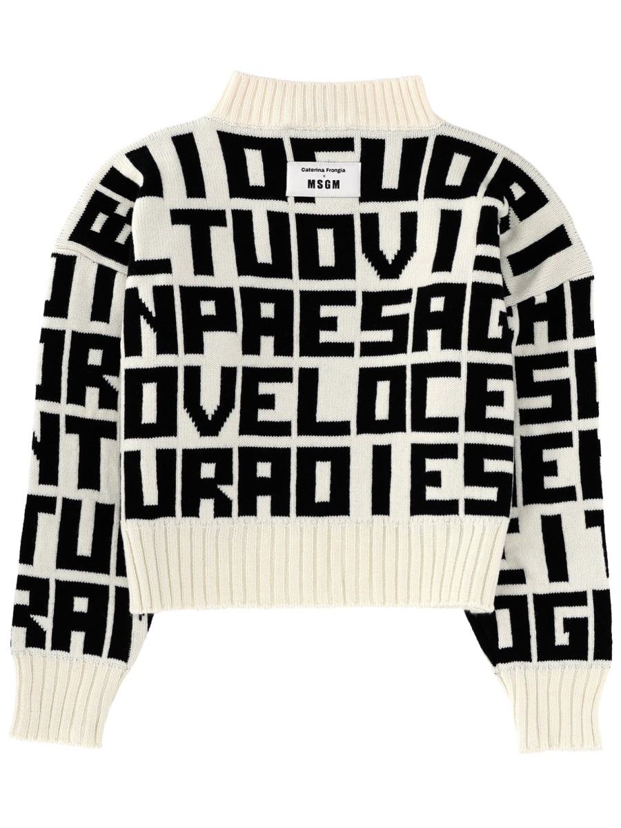 MSGM Black Virgin Wool-Blend Lettered Sweater Wit