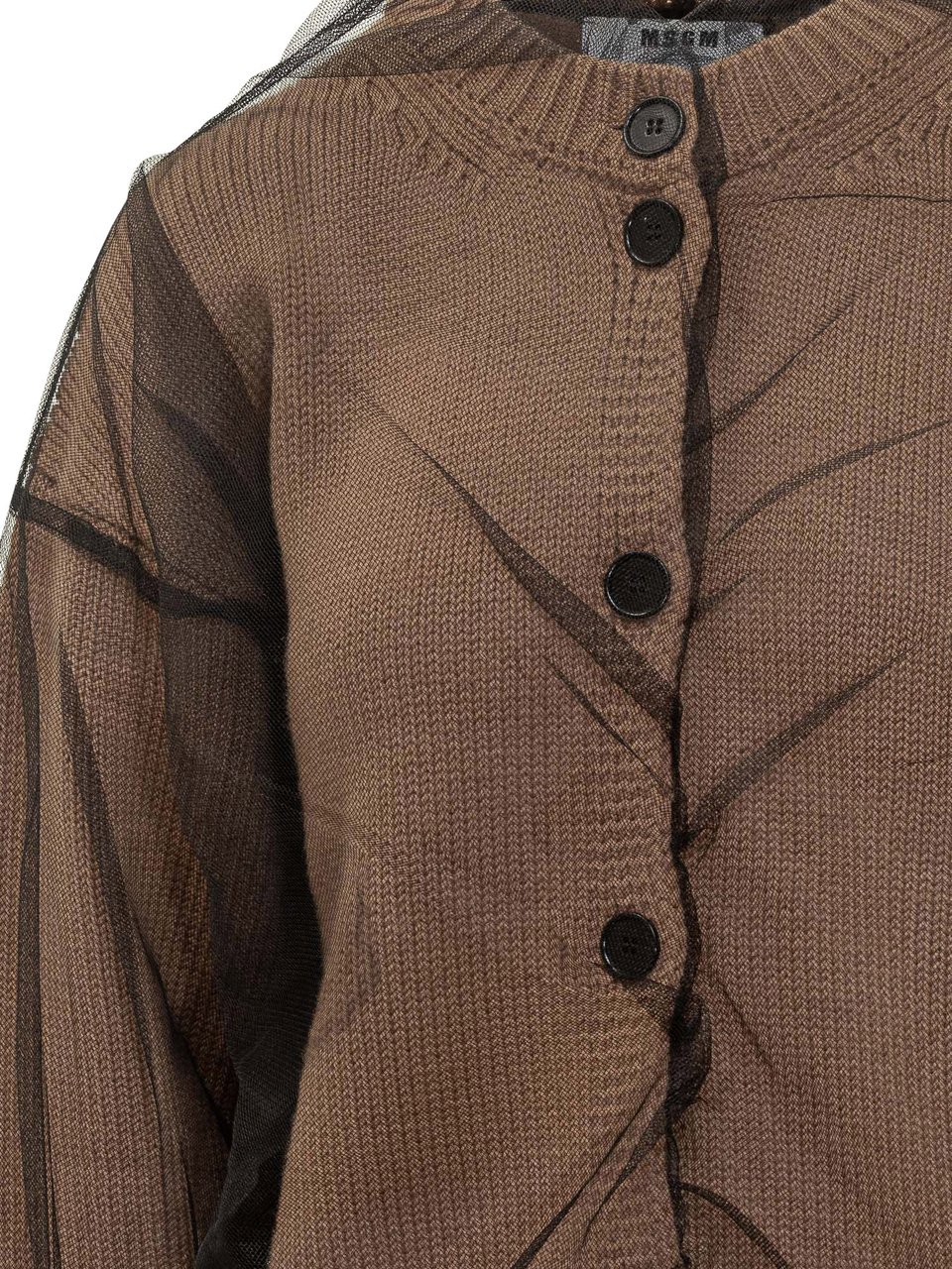 MSGM Cardigan in Maglia con Tulle Msgm Beige