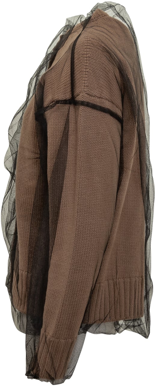 MSGM Cardigan in Maglia con Tulle Msgm Beige