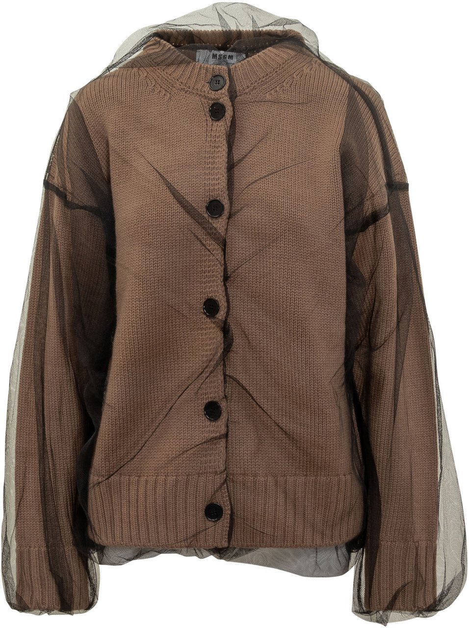 MSGM Cardigan in Maglia con Tulle Msgm Beige
