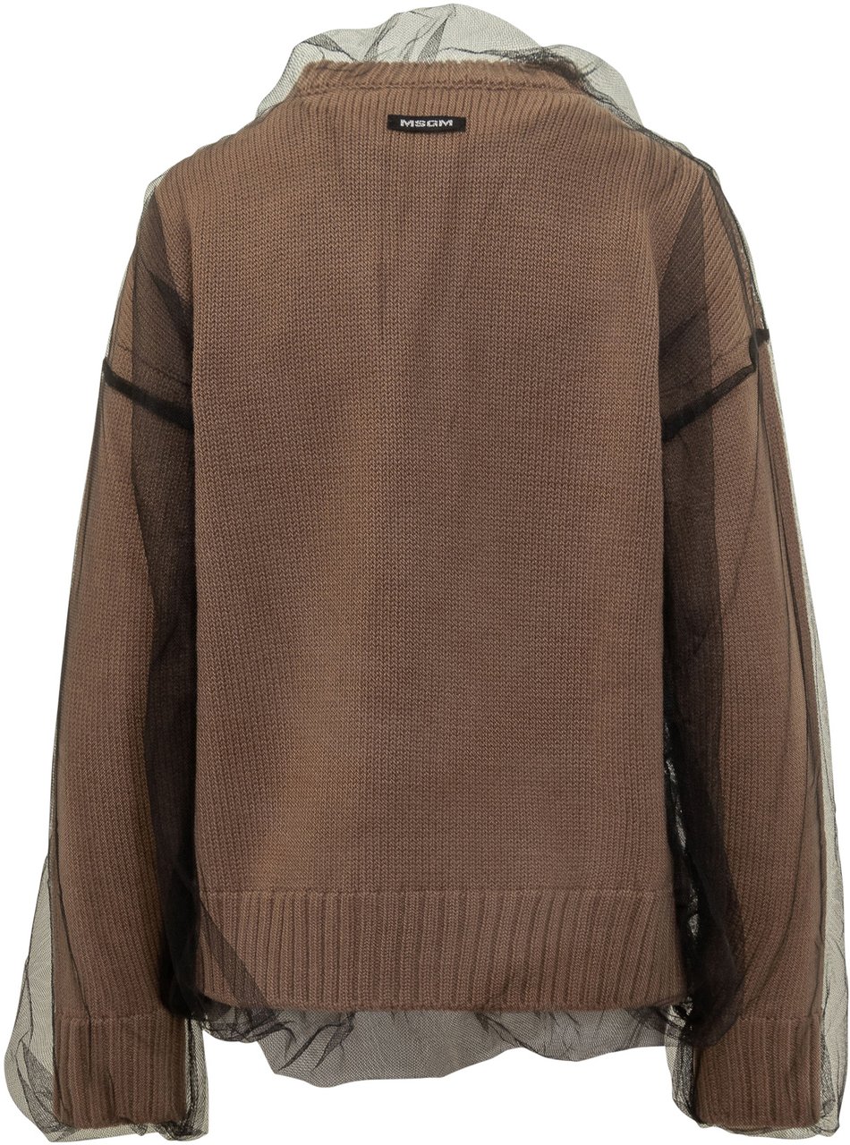 MSGM Cardigan in Maglia con Tulle Msgm Beige