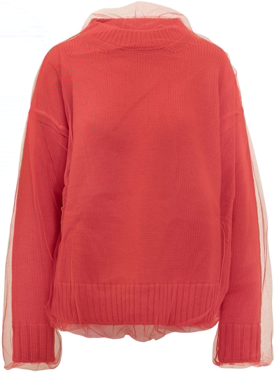 MSGM Cardigan in Maglia con Tulle Msgm Rood