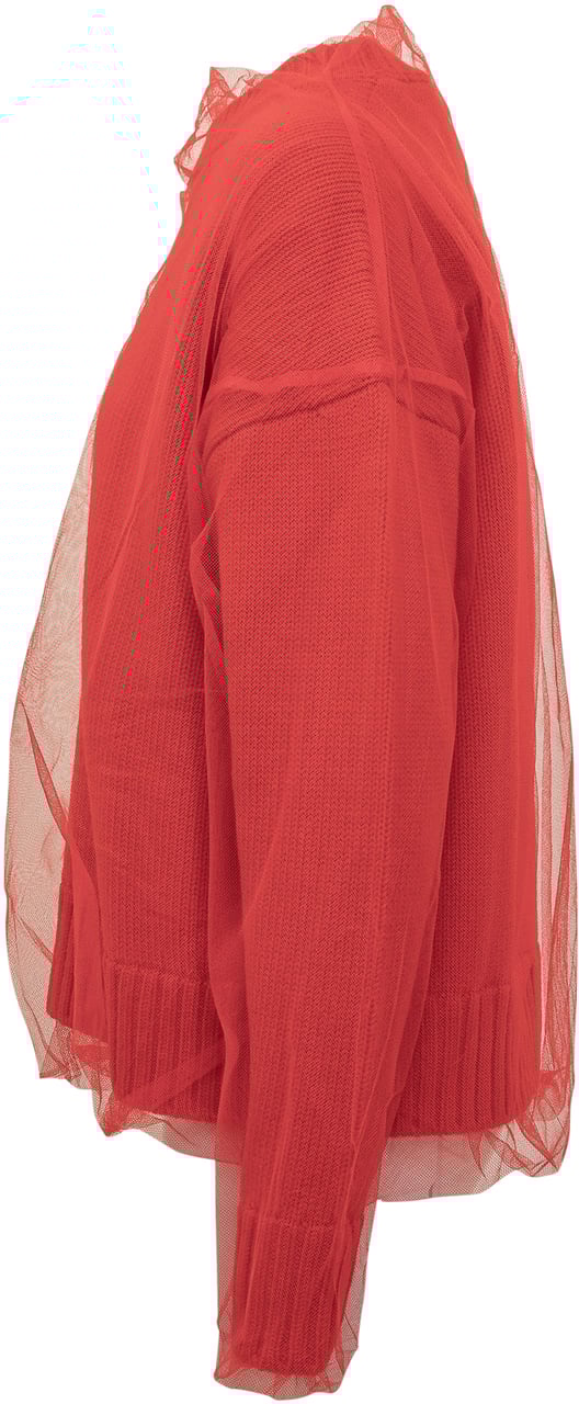 MSGM Cardigan in Maglia con Tulle Msgm Rood