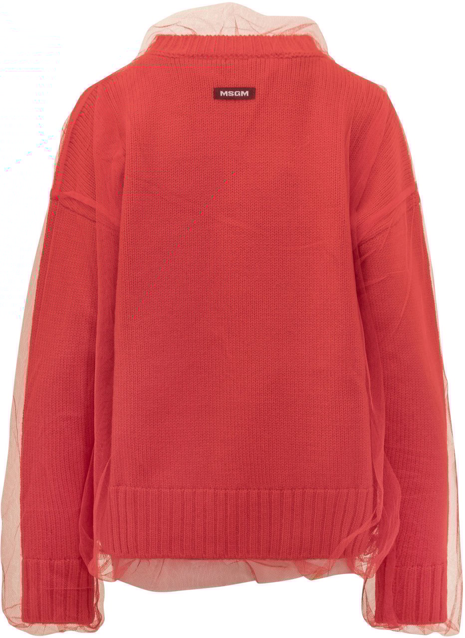 MSGM Cardigan in Maglia con Tulle Msgm Rood