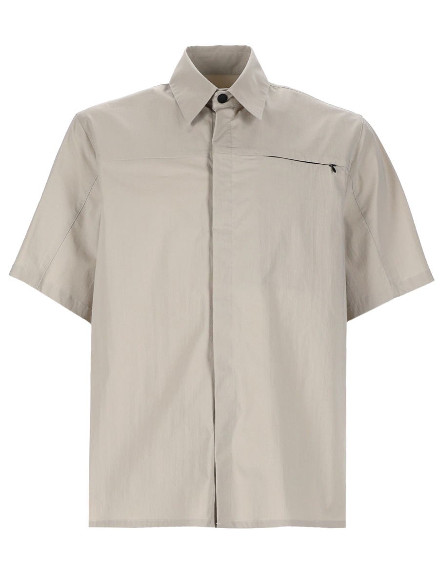MSGM Neutrals Boxy Relaxed Fit Cotton-Blend Shirt Grijs
