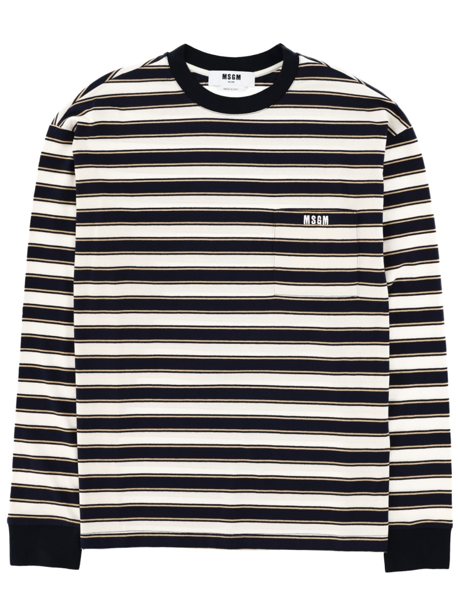 MSGM Neutrals Horizontal Striped Long-Sleeve T-Shirt Zwart