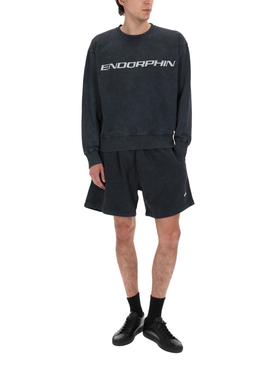 MSGM Washed Black Endorphin Text Cotton Sweatshirt Zwart