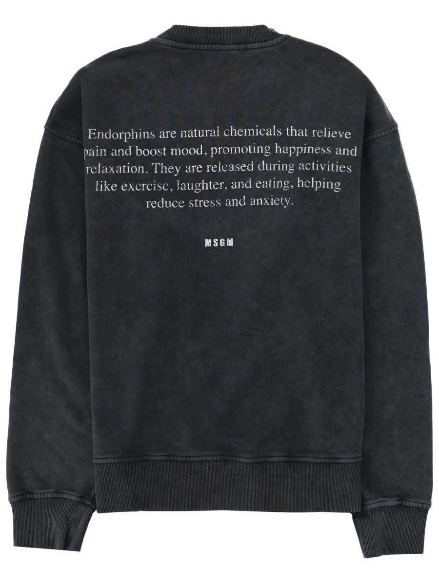 MSGM Washed Black Endorphin Text Cotton Sweatshirt Zwart