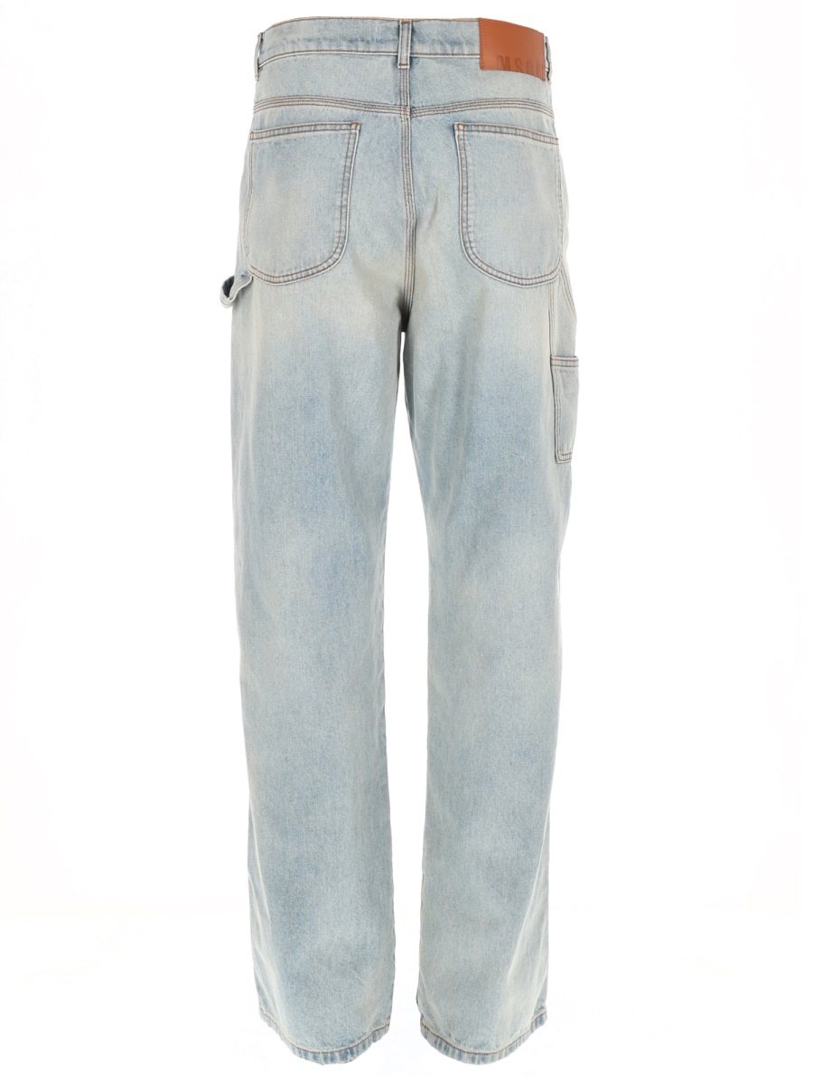 MSGM Logo Cotton Faded Straight-Leg Pants Wit