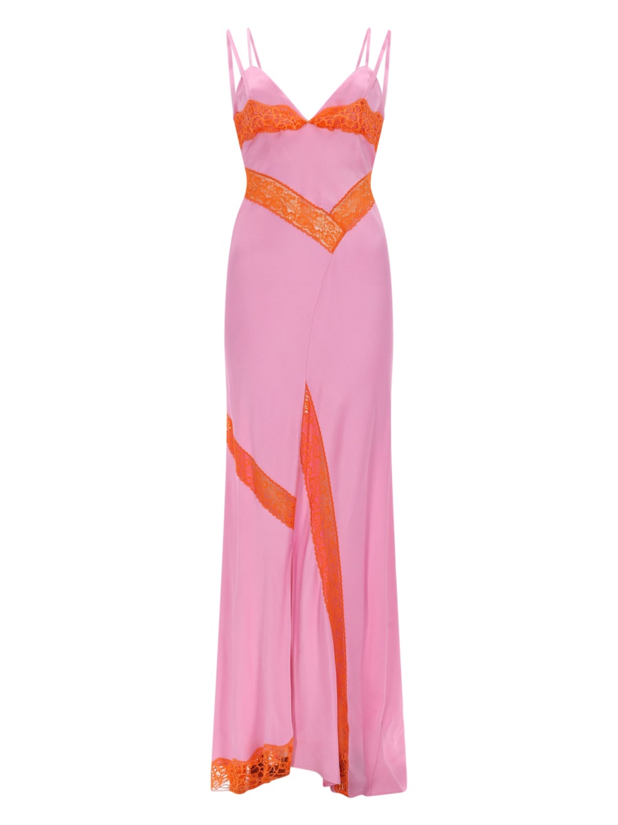MSGM Pink Orange Lace Inserts Maxi Dress Roze