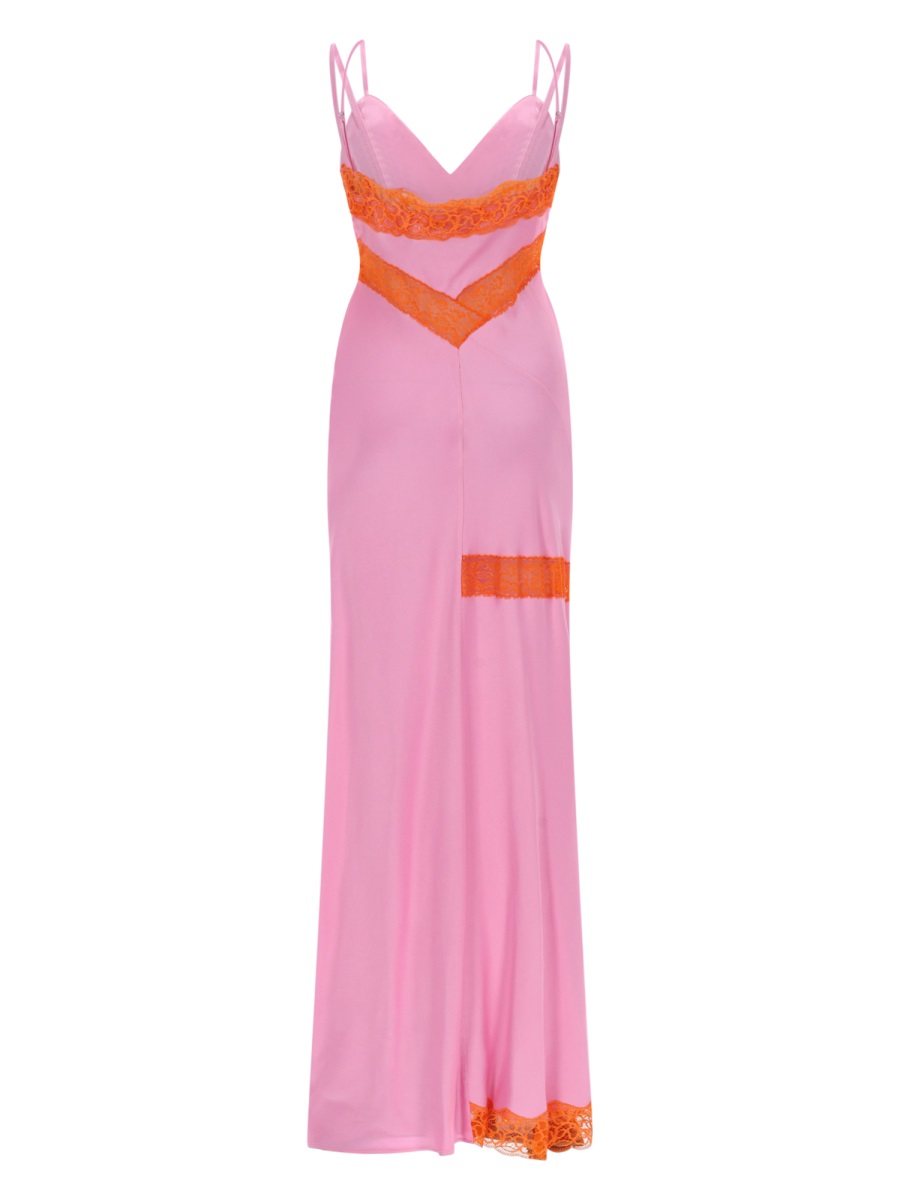 MSGM Pink Orange Lace Inserts Maxi Dress Roze