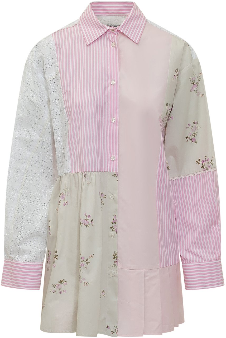 MSGM Camicia Patchwork Lunga Roze