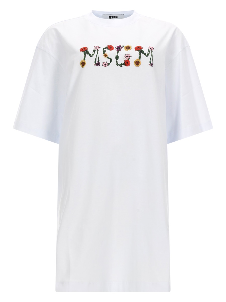 MSGM Floral Theme Logo Cotton T-Shirt Wit